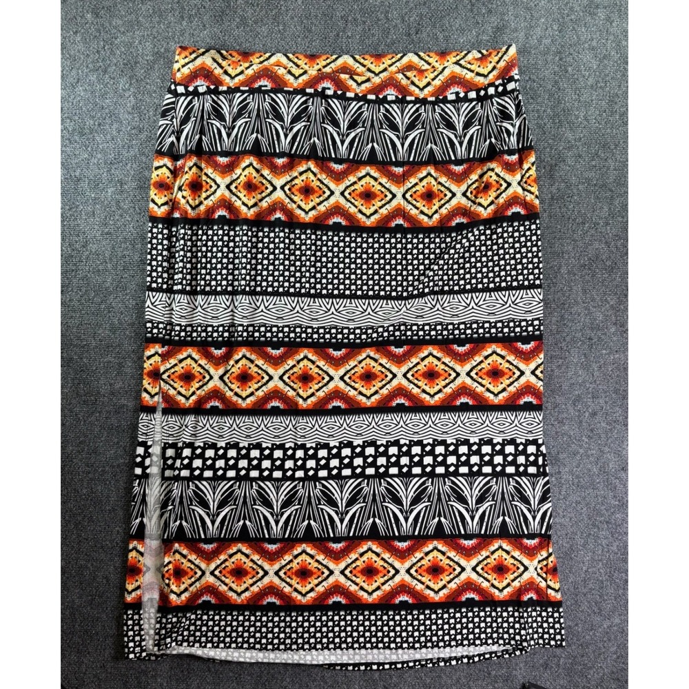 Lane Bryant Maxi Skirt Womens 26/28 Orange Geometric Tribal Boho Stretch Print